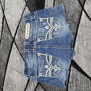 ROCK REVIVAL LUZ EASY FIT EMBROIDERED DENIM JEAN SHORTS